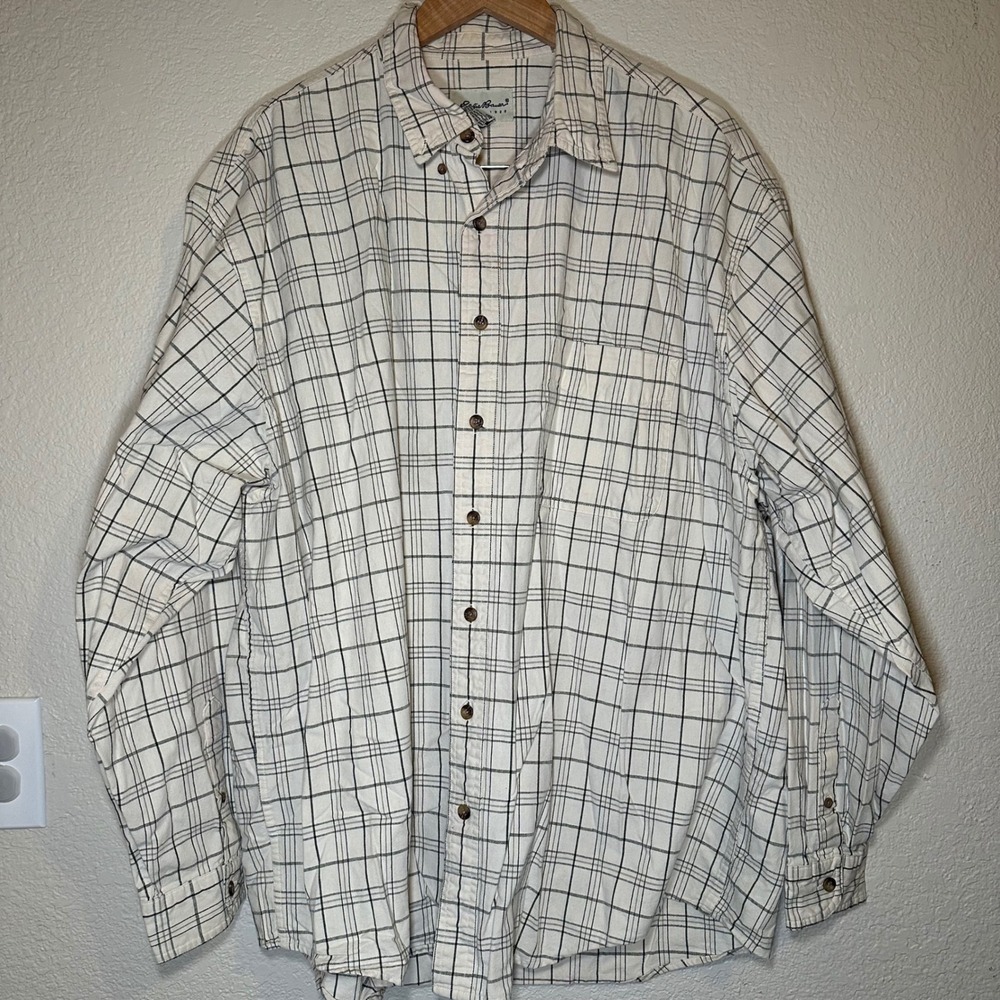 Vintage Eddie Bauer XXLT Button Up Plaid Work Shirt Heavy 90s Warm‎ Long Sleeve